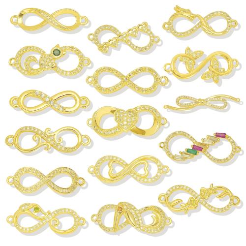 Cubic Zirconia Micro Pave Brass Connector, Infinity, gold color plated, DIY & micro pave cubic zirconia 
