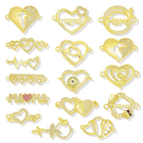 Cubic Zirconia Micro Pave Brass Connector, Heart, gold color plated, DIY & micro pave cubic zirconia 