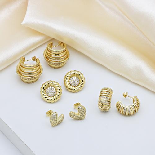 キュービックジルコニアマイクロパヴェブラスイヤリング, 銅, ゴールドメッキ, 異なるスタイルを選択 & マイクロパヴェジルコニア & 女性用, 無色, 売り手 ペア