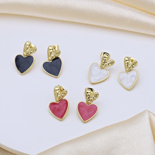 pendiente de gota colgando de latón, metal, Corazón, chapado en color dorado, para mujer & esmalte, más colores para la opción, 14x23mm, Vendido por Par