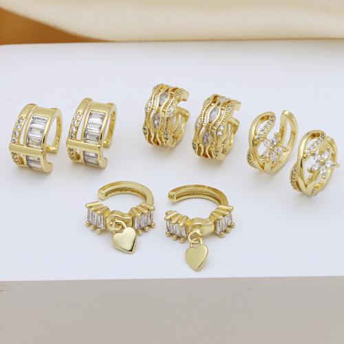 キュービックジルコニアマイクロパヴェブラスイヤリング, 銅, ゴールドメッキ, 異なるスタイルを選択 & マイクロパヴェジルコニア & 女性用, 無色, 売り手 ペア