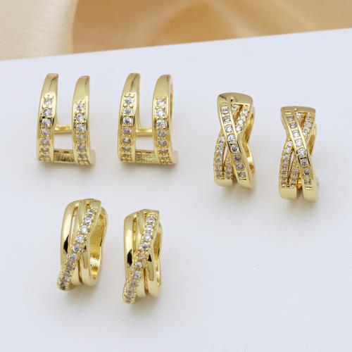 キュービックジルコニアマイクロパヴェブラスイヤリング, 銅, ゴールドメッキ, 異なるスタイルを選択 & マイクロパヴェジルコニア & 女性用, 無色, 売り手 ペア