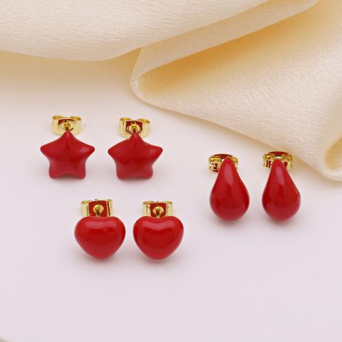 arete de latón, metal, chapado en color dorado, diferentes estilos para la opción & para mujer & esmalte, más colores para la opción, Vendido por Par[