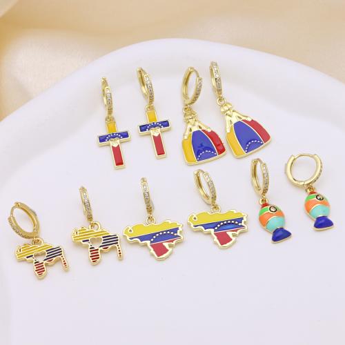 Cubic Zirconia Micro Pave Brass Earring, gold color plated & micro pave cubic zirconia & for woman & enamel 