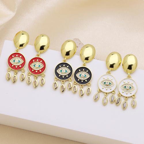 Cubic Zirconia Micro Pave Brass Earring, gold color plated & micro pave cubic zirconia & for woman & enamel 