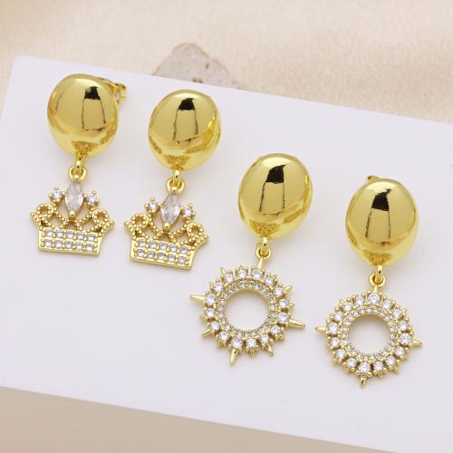 Cubic Zirconia Micro Pave Brass Earring, gold color plated & micro pave cubic zirconia & for woman 