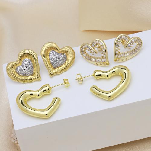 Cubic Zirconia Micro Pave Brass Earring, Heart, plated & micro pave cubic zirconia & for woman 