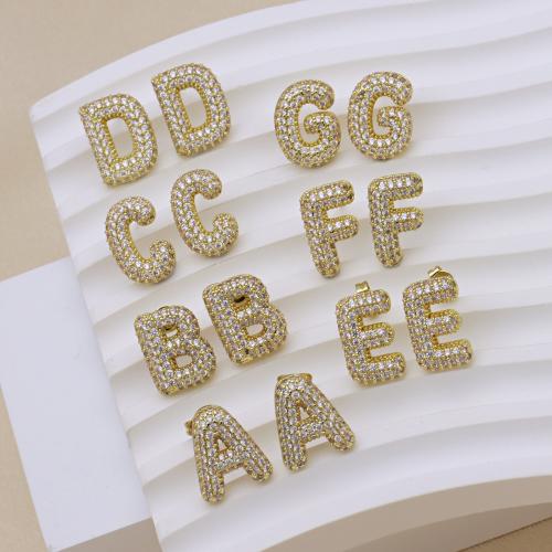 Cubic Zirconia Micro Pave Brass Earring, Alphabet Letter, gold color plated, letters are from A to Z & micro pave cubic zirconia & for woman 