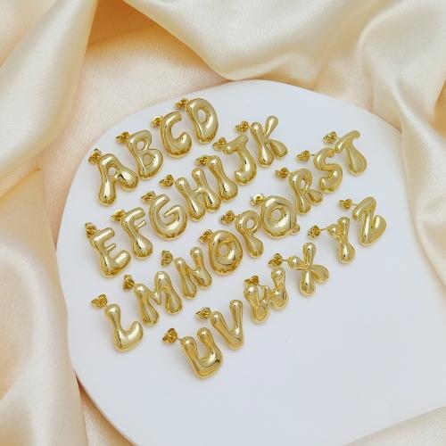 arete de latón, metal, Carta del alfabeto, chapado en color dorado, Letras son de la A la Z & para mujer, más colores para la opción, 18x18mm, Vendido por Par[