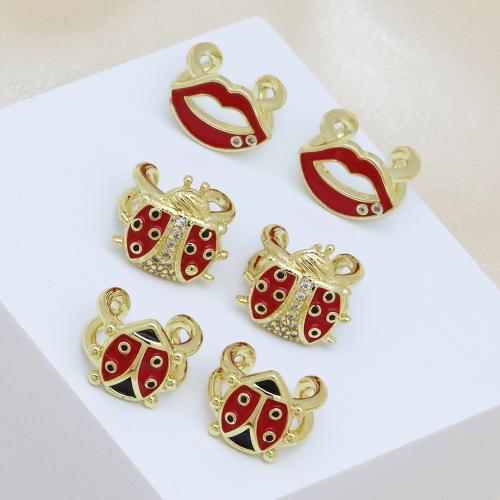 Cubic Zirconia Micro Pave Brass Earring, gold color plated & micro pave cubic zirconia & for woman & enamel 