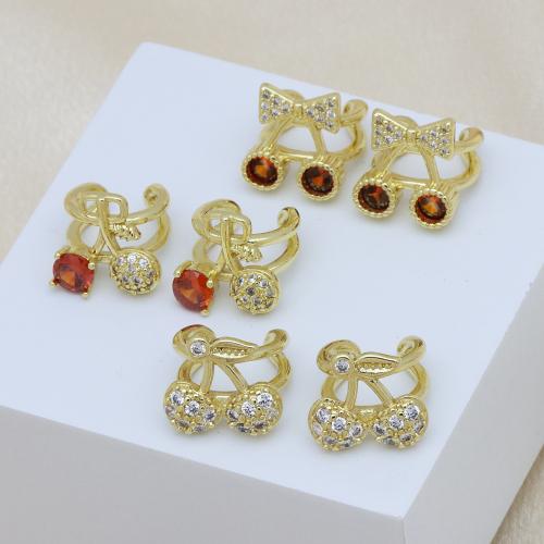 Cubic Zirconia Micro Pave Brass Earring, Cherry, gold color plated & micro pave cubic zirconia & for woman 