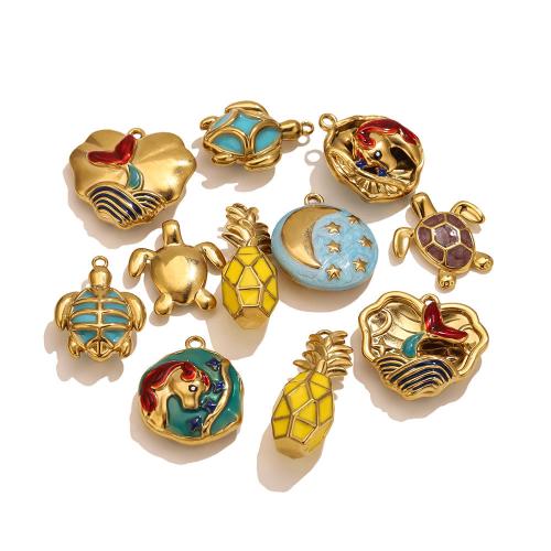 Pendentifs en acier inoxydable émail, Acier inoxydable 304, Placage de couleur d'or, DIY & styles différents pour le choix, Vendu par PC