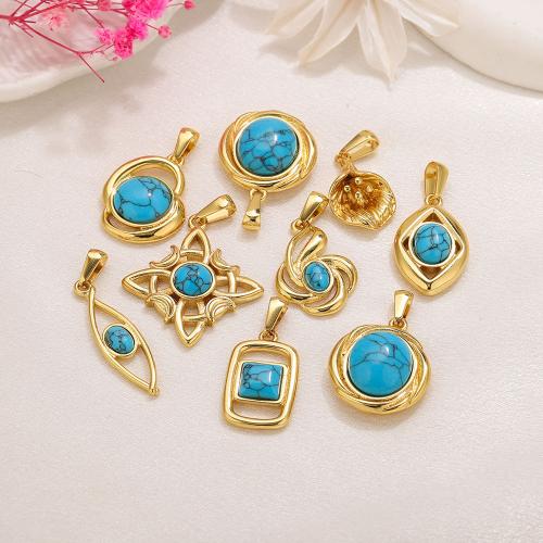 Natural Turquoise Pendants, 304 Stainless Steel, with turquoise, gold color plated, DIY & with rhinestone [