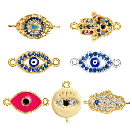 Evil Eye Jewelry Connector, Brass, plated, DIY & micro pave cubic zirconia & enamel 