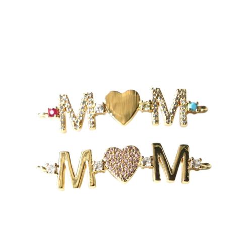 Cubic Zirconia Micro Pave Brass Connector, Alphabet Letter, gold color plated, DIY & micro pave cubic zirconia 