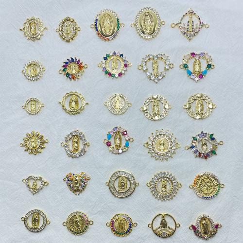Cubic Zirconia Micro Pave Brass Connector, Virgin Mary, gold color plated, DIY & micro pave cubic zirconia & hollow 