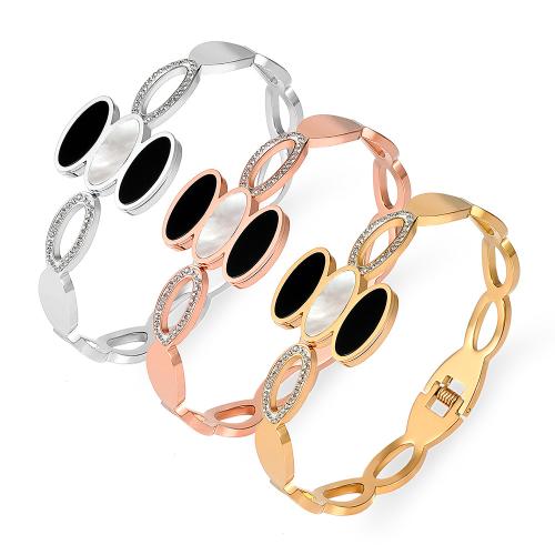 Acier inoxydable 304 bracelet ordinaire, avec coquille noire & coquille blanche, Motif géométrique, Placage, unisexe & avec strass & creux, plus de couleurs à choisir, Diamètre inté Environ Vendu par PC