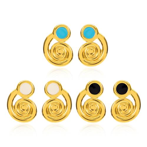 Acier inoxydable 304 boucle d oreille dormeuse, Motif géométrique, Placage de couleur d'or, bijoux de mode & pour femme & autocollant époxyde, plus de couleurs à choisir Vendu par paire