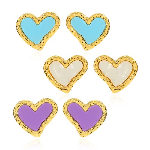 Acier inoxydable 304 boucle d oreille dormeuse, avec résine, coeur, Placage de couleur d'or, bijoux de mode & pour femme, plus de couleurs à choisir Vendu par paire