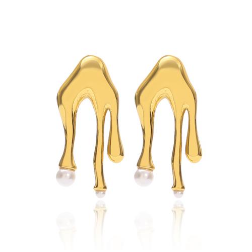 Acier inoxydable 304 boucle d oreille dormeuse, avec perle de plastique, Griffe, Placage de couleur d'or, bijoux de mode & pour femme Vendu par paire