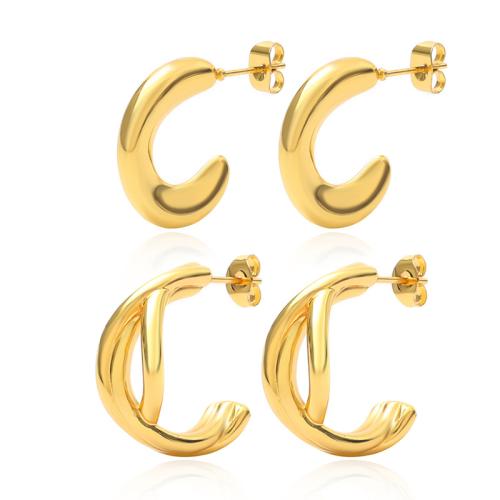 Acier inoxydable 304 boucle d oreille dormeuse, Lettre C, Placage de couleur d'or, bijoux de mode & styles différents pour le choix & pour femme, Vendu par paire