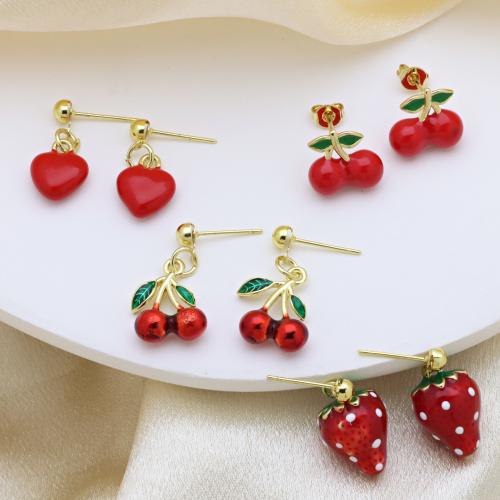 pendiente de gota colgando de latón, metal, chapado en color dorado, diferentes estilos para la opción & para mujer & esmalte, más colores para la opción, Vendido por Par