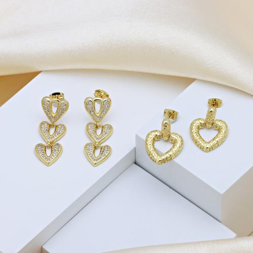 Cubic Zirconia Micro Pave Brass Earring, Heart, gold color plated & micro pave cubic zirconia & for woman 