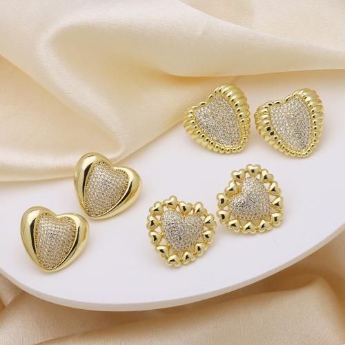 Cubic Zirconia Micro Pave Brass Earring, gold color plated & micro pave cubic zirconia & for woman 