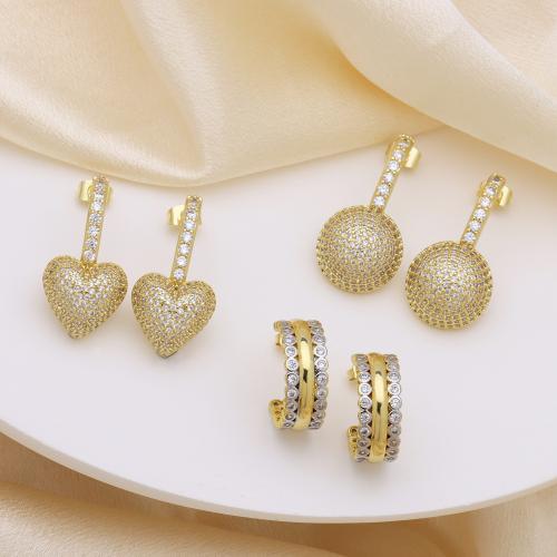 Cubic Zirconia Micro Pave Brass Earring, gold color plated & micro pave cubic zirconia & for woman 