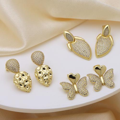 Cubic Zirconia Micro Pave Brass Earring, gold color plated & micro pave cubic zirconia & for woman 