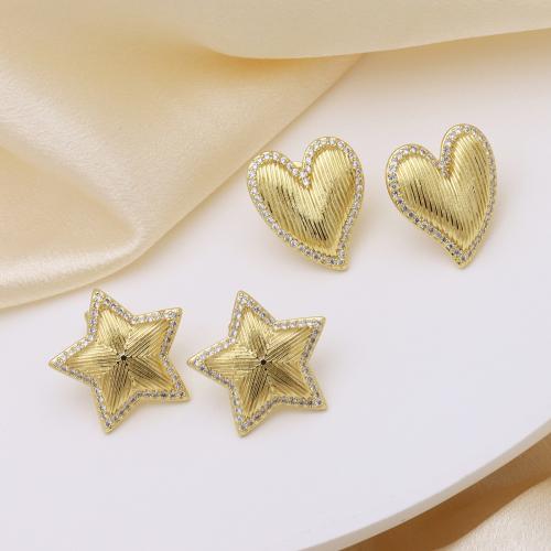 Cubic Zirconia Micro Pave Brass Earring, gold color plated & micro pave cubic zirconia & for woman 