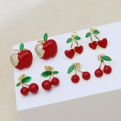 arete de latón, metal, chapado en color dorado, diferentes estilos para la opción & micro arcilla de zirconia cúbica & para mujer & esmalte, más colores para la opción, Vendido por Par[