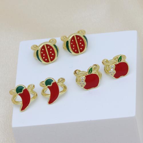 metal Pendiente Clip, chapado en color dorado, diferentes estilos para la opción & micro arcilla de zirconia cúbica & para mujer & esmalte, más colores para la opción, Vendido por Par