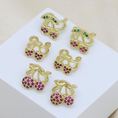Cubic Zirconia Micro Pave Brass Earring, Cherry, gold color plated & micro pave cubic zirconia & for woman 