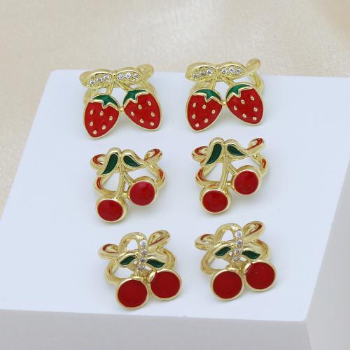 Cubic Zirconia Micro Pave Brass Earring, Fruit, gold color plated & micro pave cubic zirconia & for woman & enamel 