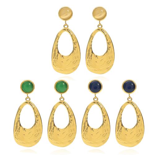 304 Stainless Steel Drop Earring, with Cats Eye, Geometrical Pattern, gold color plated, fashion jewelry & for woman & hollow 