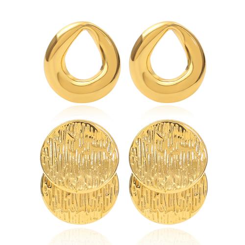 Acier inoxydable 304 boucle d oreille dormeuse, Motif géométrique, Placage de couleur d'or, styles différents pour le choix & pour femme, Vendu par paire