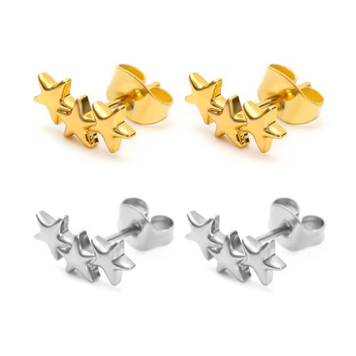Acier inoxydable 304 boucle d oreille dormeuse, étoile, Placage ionique sous vide, bijoux de mode & pour femme, plus de couleurs à choisir, Vendu par paire
