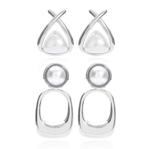 Acier inoxydable 304 boucle d oreille dormeuse, avec perle de plastique, Motif géométrique, Polis à la main, styles différents pour le choix & pour femme & creux, couleur originale, Vendu par paire