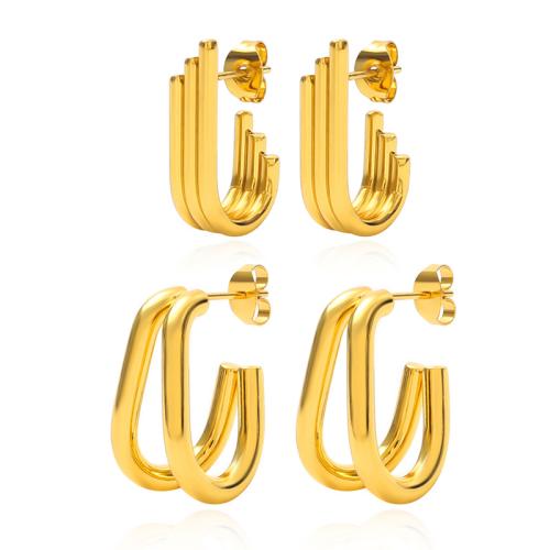 Acier inoxydable 304 boucle d oreille dormeuse, Motif géométrique, Placage de couleur d'or, bijoux de mode & styles différents pour le choix & pour femme, Vendu par paire