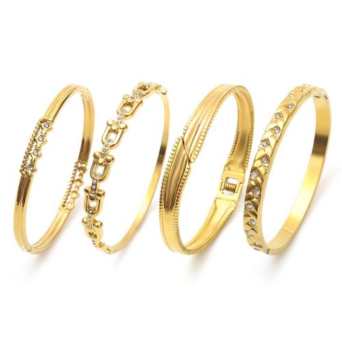 Acier inoxydable 304 bracelet ordinaire, Placage de couleur d'or, styles différents pour le choix & pour femme & avec strass, Vendu par PC
