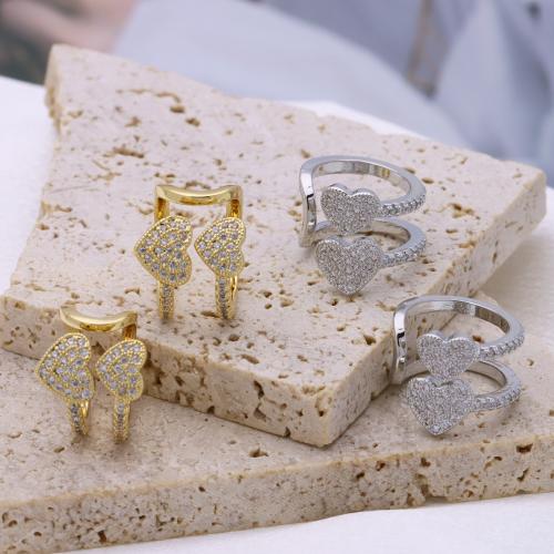 laiton Clip boucle d’oreille, coeur, Placage, pavé de micro zircon & pour femme, plus de couleurs à choisir Vendu par paire[
