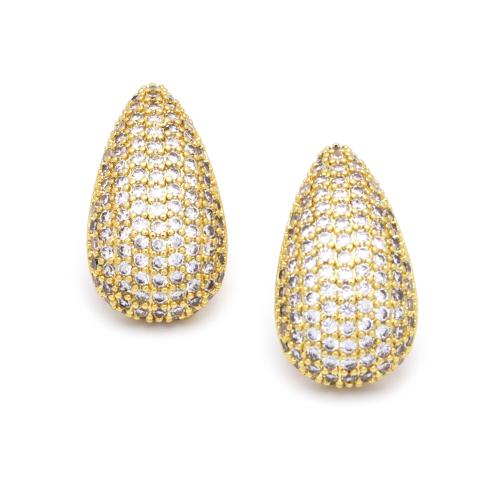 laiton boucle d oreille dormeuse, Placage de couleur d'or, pavé de micro zircon & pour femme Vendu par paire[