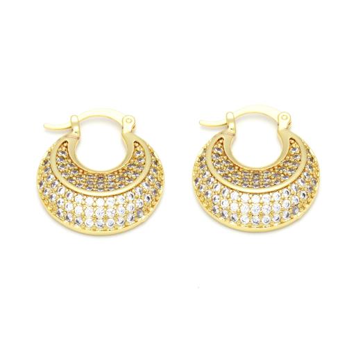 laiton boucle d'oreille cercle, Placage de couleur d'or, pavé de micro zircon & pour femme Vendu par paire[
