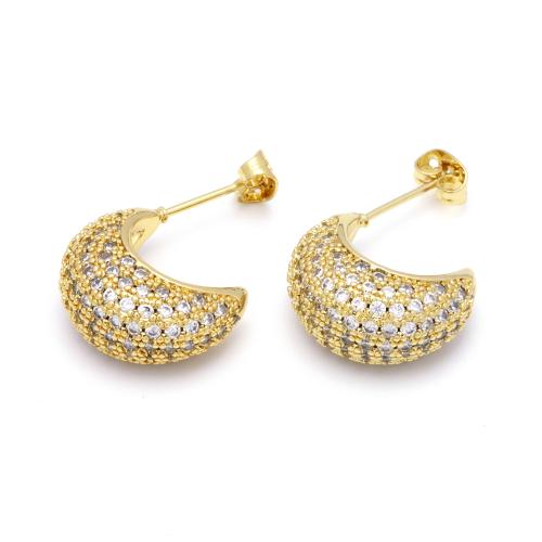 laiton boucle d oreille dormeuse, Placage de couleur d'or, pavé de micro zircon & pour femme Vendu par paire[