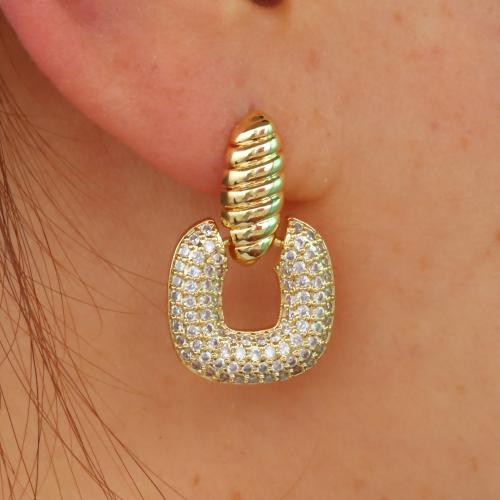 laiton Boucle d'oreille goutte, Placage de couleur d'or, pavé de micro zircon & pour femme Vendu par paire[