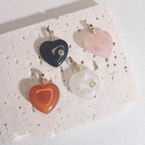 Gemstone Pendantifs en laiton, pierre gemme, avec laiton, coeur, poli, DIY & différents matériaux pour le choix & pavé de micro zircon Vendu par PC