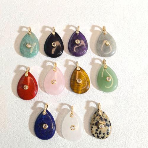 Gemstone Pendantifs en laiton, pierre gemme, avec laiton, larme, poli, DIY & différents matériaux pour le choix & pavé de micro zircon Vendu par PC