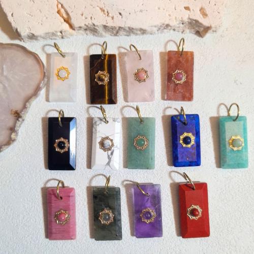 Gemstone Pendantifs en laiton, pierre gemme, avec laiton, rectangle, poli, DIY & différents matériaux pour le choix & facettes Vendu par PC