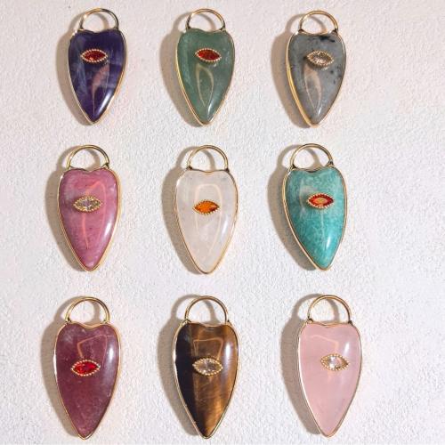Gemstone Pendantifs en laiton, pierre gemme, avec laiton, coeur, poli, DIY & différents matériaux pour le choix & pavé de micro zircon Vendu par PC